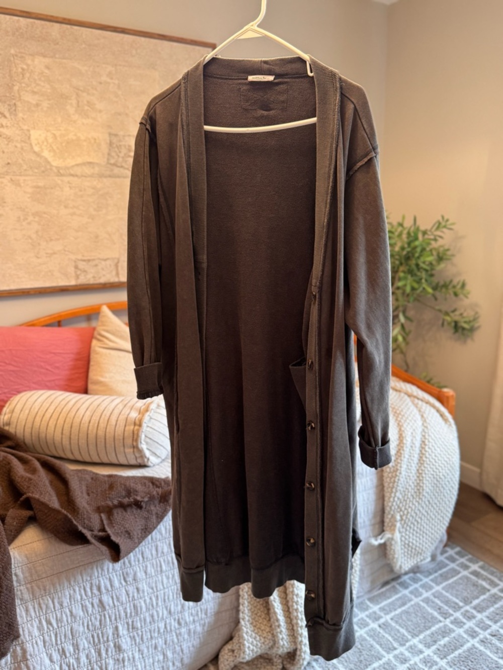 mittoshop Long Open-Front Cardigan Jacket in Dark Brown